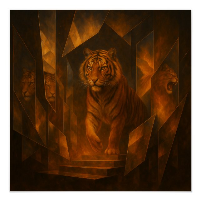 Poster Tigre de feu dans un labyrinthe de miroir brisé –  (Devant)