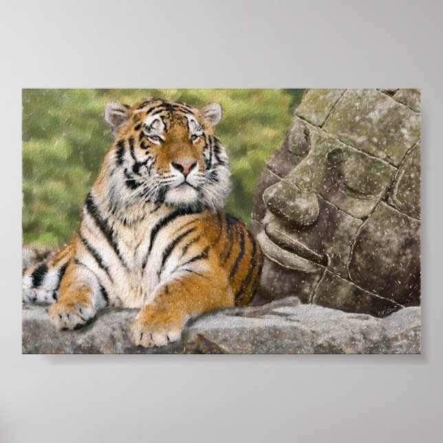 Poster Tigre et temple bouddhiste (Devant)