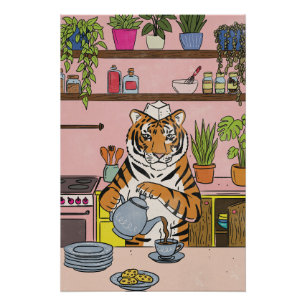 Poster Tigre faisant du thé