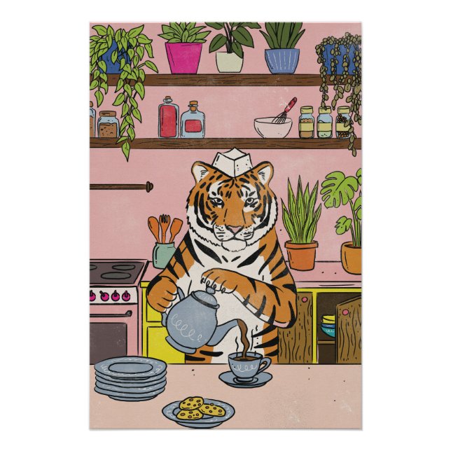 Poster Tigre faisant du thé (Devant)