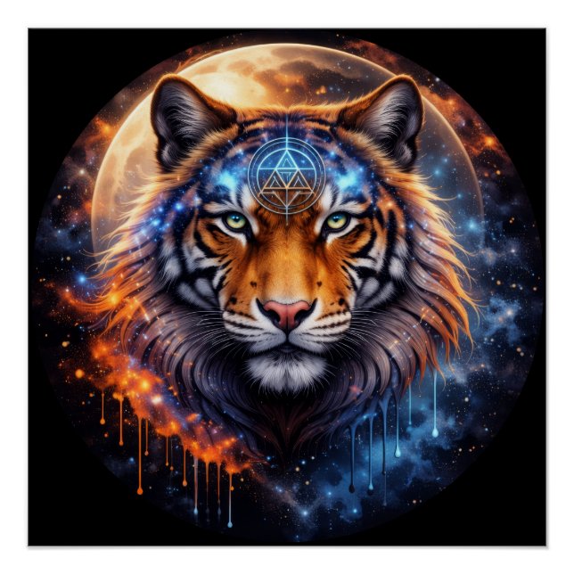 Poster Tigre sacré – Équilibre cosmique | Ventilateur de  (Devant)
