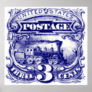 Poster Timbre-poste de Locomotive de 3 cents US de 1869