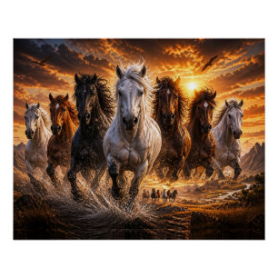Poster Timbre Sauvage – Art de Chevaux Majestueux en Cour