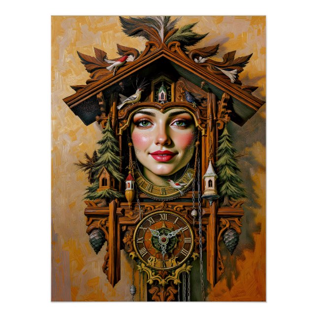 Poster "Timeless Muse" - Portrait de l'horloge de la cabi (Devant)