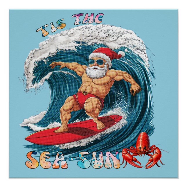 Poster Tis The Sea-Sun - Surf Père Noël (Devant)