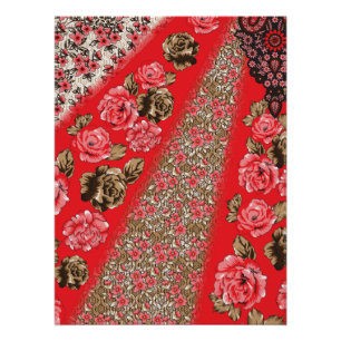 Poster Tissu rouge éclatant avec floral complexe et