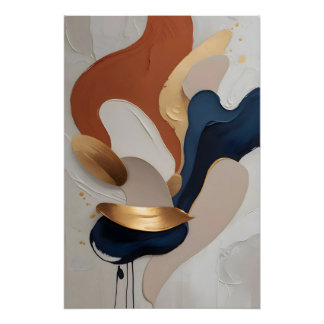 Poster Titre Moderne Abstrait Terre Cuite Navy Or Art Pri