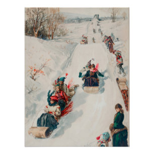 Poster "Tobogganing", Chromolithographie, Louis Prang & C