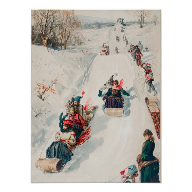 Poster "Tobogganing", Chromolithographie, Louis Prang & C (Devant)