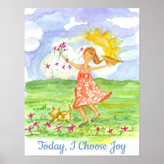 Poster Today I Choose Joy Happy Girl Positive Words (Devant)
