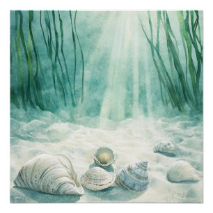 Poster Toile de Seafoam Vert Coquillage d'Art