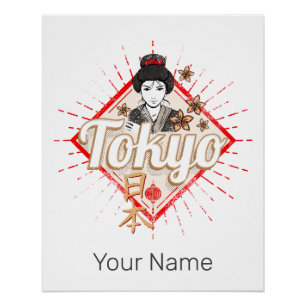 Poster Tokyo City Japon Retro Geisha Fleur Vintage