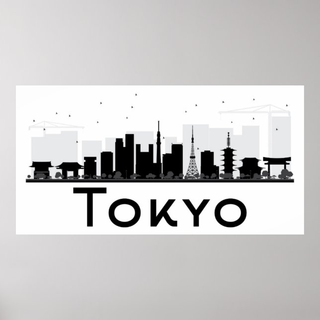 Poster Tokyo, Japon | Skyline de la ville noire et blanch (Devant)