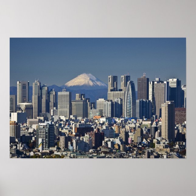 Poster Tokyo, Shinjuku District Skyline, Mont Fuji, (Devant)