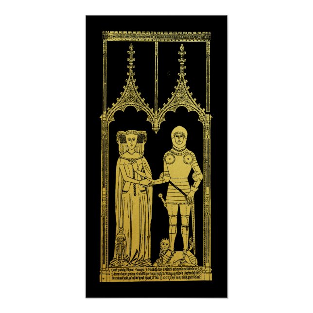 Poster Tombeau médiéval en laiton Rubbing Chevalier, Dame (Devant)