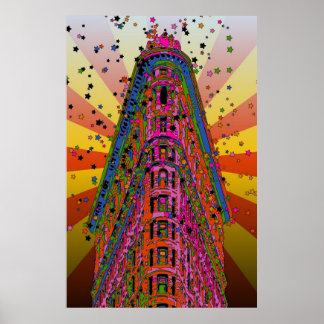 Poster Top of the Flatiron Building Reddish, Yellow Rays