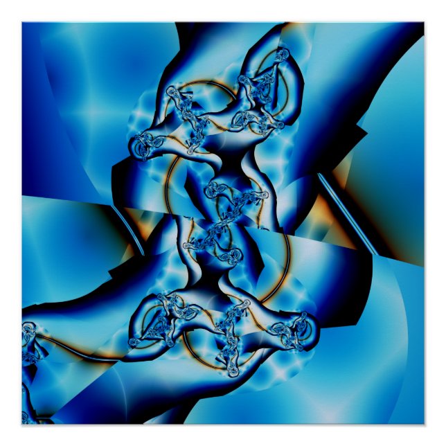 Poster Topaz | Art fractal bleu et blanc (Devant)