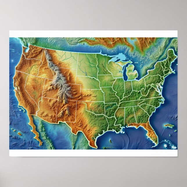 Poster topographique USA Map (Devant)