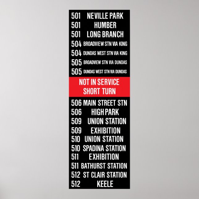 Poster Toronto CLRV/ALRV Streetcar Rollsign (Devant)