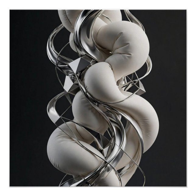 Poster Torsion Chrome Vertical - Abstrait 3D Premium (Devant)