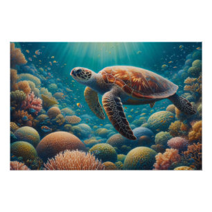 Poster Tortue de mer et corail