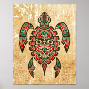 Poster Tortue de mer rayée et portée d'esprit de Haida