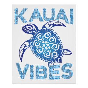 Poster Tortue de mer tribale bleue polynésienne Kopie der