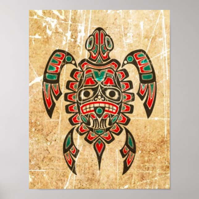 Poster Tortue marine griffée et portée Haida Spirit (Devant)