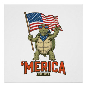 Poster Tortue Patriotique ‘Merica Vintage Vector