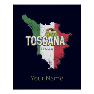 Poster Toscane Italie Région Rétro Carte Fattoria Vintage