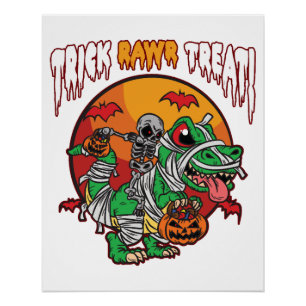 Poster Tour de friandises ou farces de dinosaure épouvant
