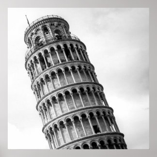 Poster Tour de Pise en noir et blanc Italie