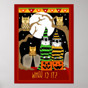 Poster Tour effrayé de chats de Halloween ou traitement