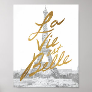 Poster Tour Eiffel avec écriture or