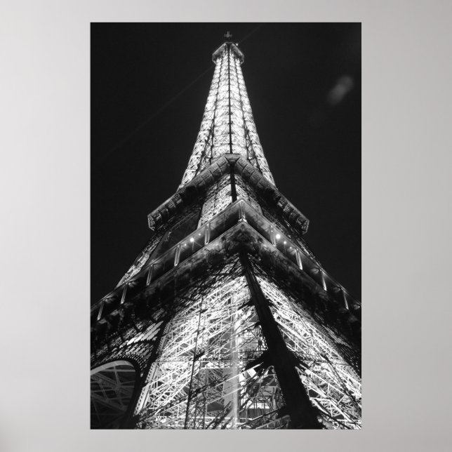 Poster Tour Eiffel noir et blanc à Paris de nuit (Devant)