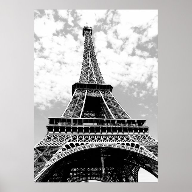 Poster Tour Eiffel noir et blanc Paris Voyage (Devant)