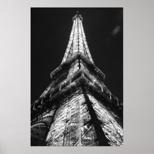 Poster Tour Eiffel noire et blanche à Paris la nuit