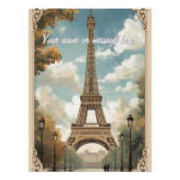 Tour Eiffel Paris Voyage Art Rétro Vintage Nom