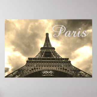 Poster Tour Eiffel vintage Sepia Paris Amour romantique
