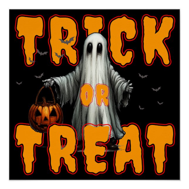 Poster tour ou friandise halloween effrayant fantôme citr (Devant)