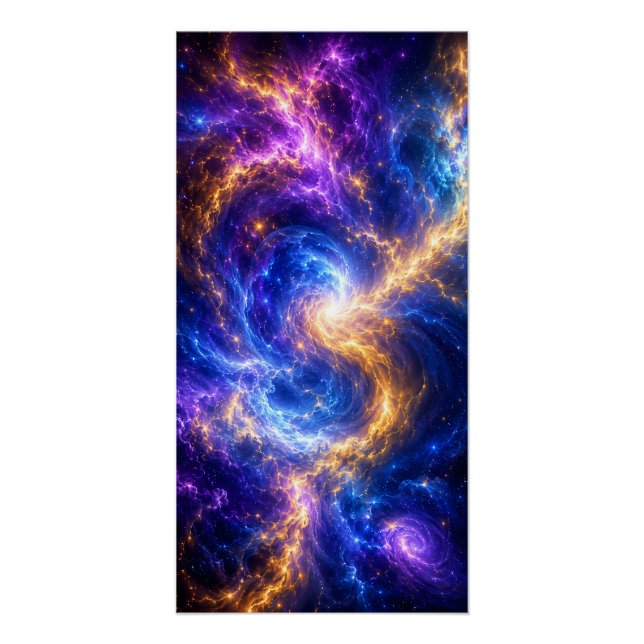 Poster Tourbillon de Supernova : Art spatial or et bleu  (Devant)