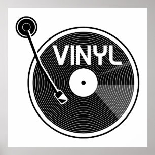 Poster Tourne-disque vinyle noir et blanc