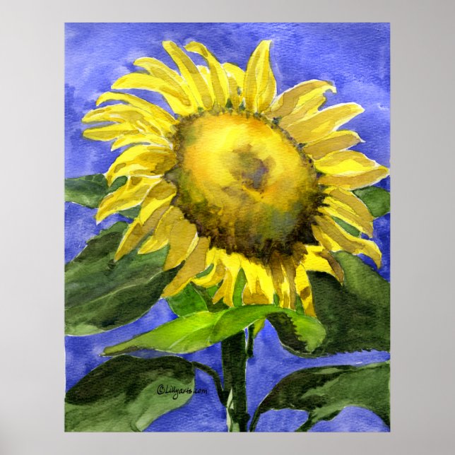 Poster Tournesol 2 aquarelle Peinture Art Imprimer (Devant)