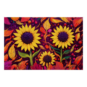 Poster Tournesols D'Automne, Champs Colorés