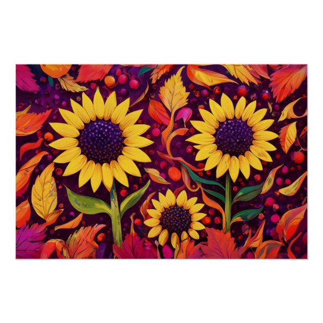 Poster Tournesols D'Automne, Champs Colorés (Devant)