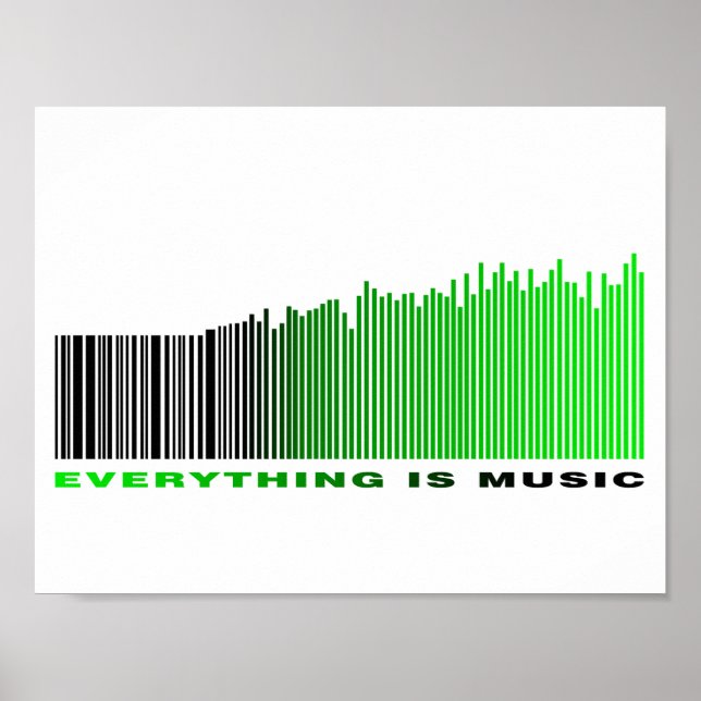 Poster Tout est musique Citation Vert Barcode Égaliseur (Devant)