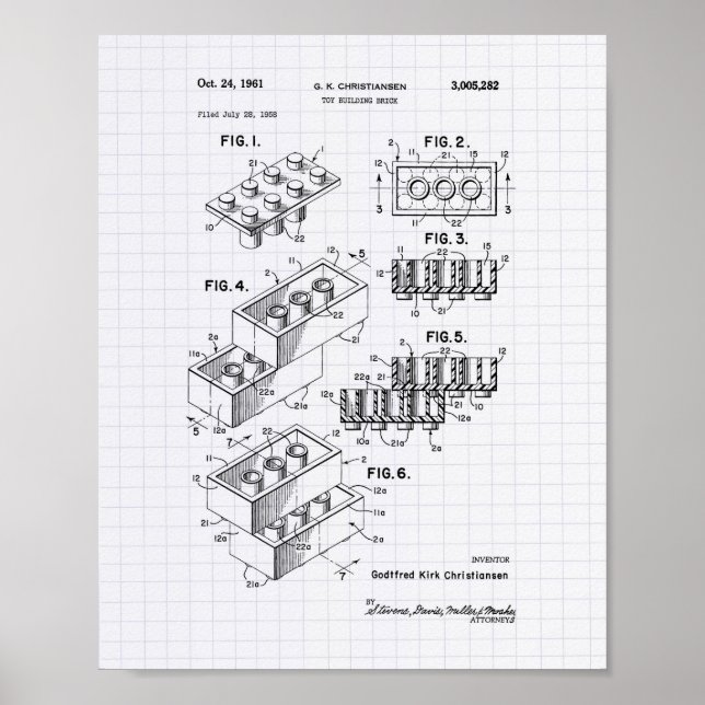 Poster Toy Building Brick 1961 Patent Art - Lined Peper (Devant)