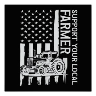 Poster Tracteur d'agriculture patriotique Drapeau USA Fêt