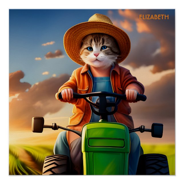 Poster Tracteur de conduite de chats mignons Imaginaire (Devant)