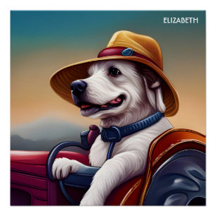 Poster Tracteur de conduite de chien mignon Imaginaire